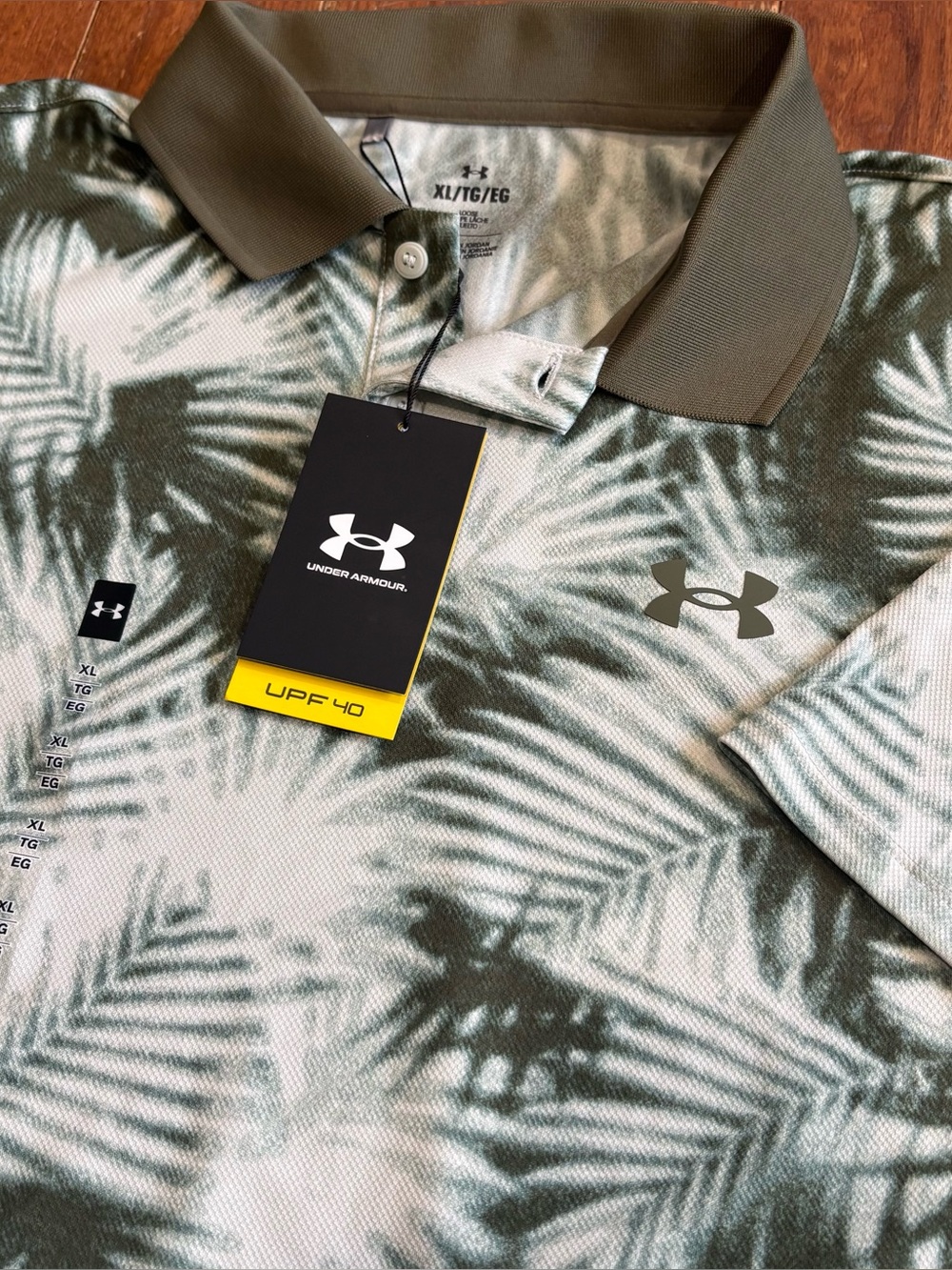 Under Armour Men's Olive Green Palm-Print Performance Short Sleeve Golf Polo XL